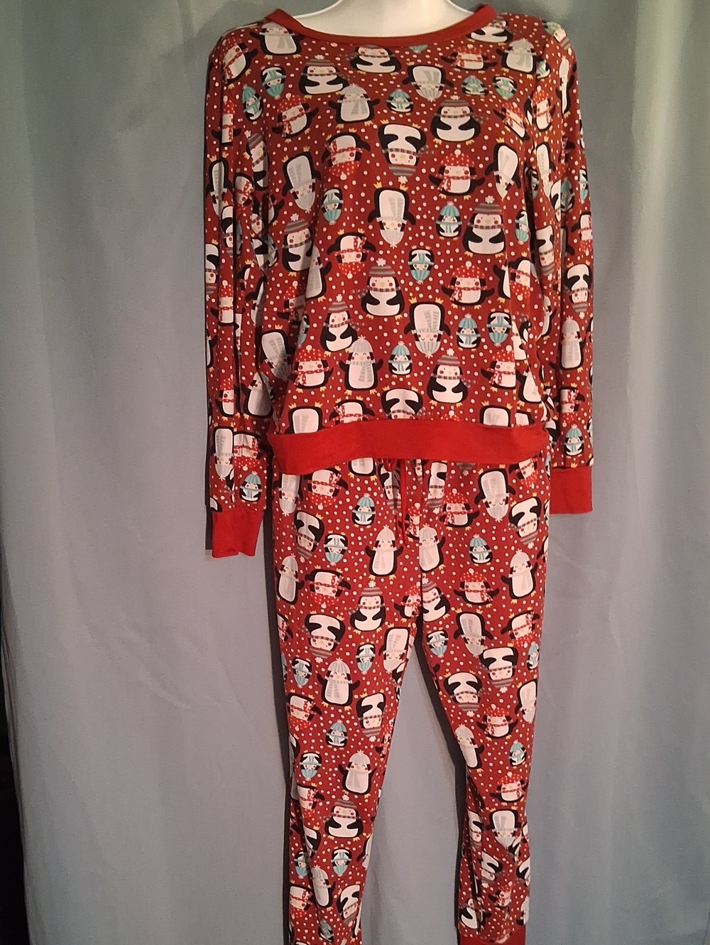 Kids Red Penguin Print Pajama Set - Cozy Holiday Sleepwear